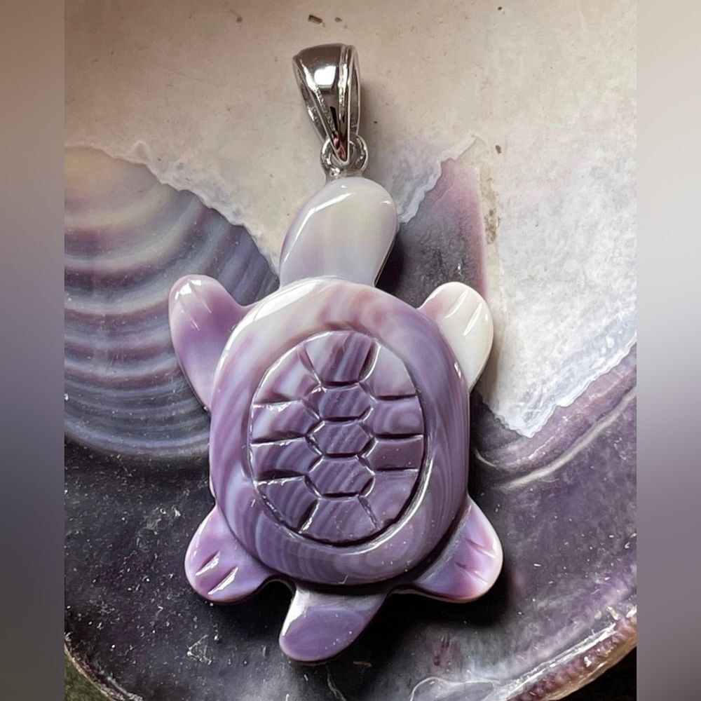 P3338 Turtle wampum pendant sterling silver